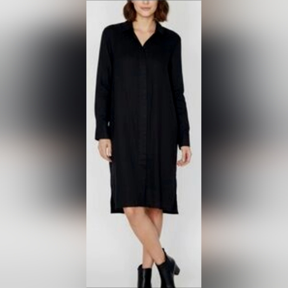 COS Women's Stretch Lyocell Shirt Dress Black Button Front Medium - Picture 13 of 16